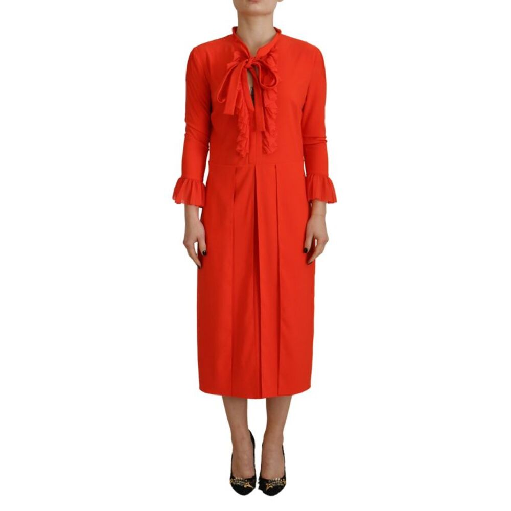 Dsquared² Red Polyester Long Sleeves Pleated Midi Women's Dress